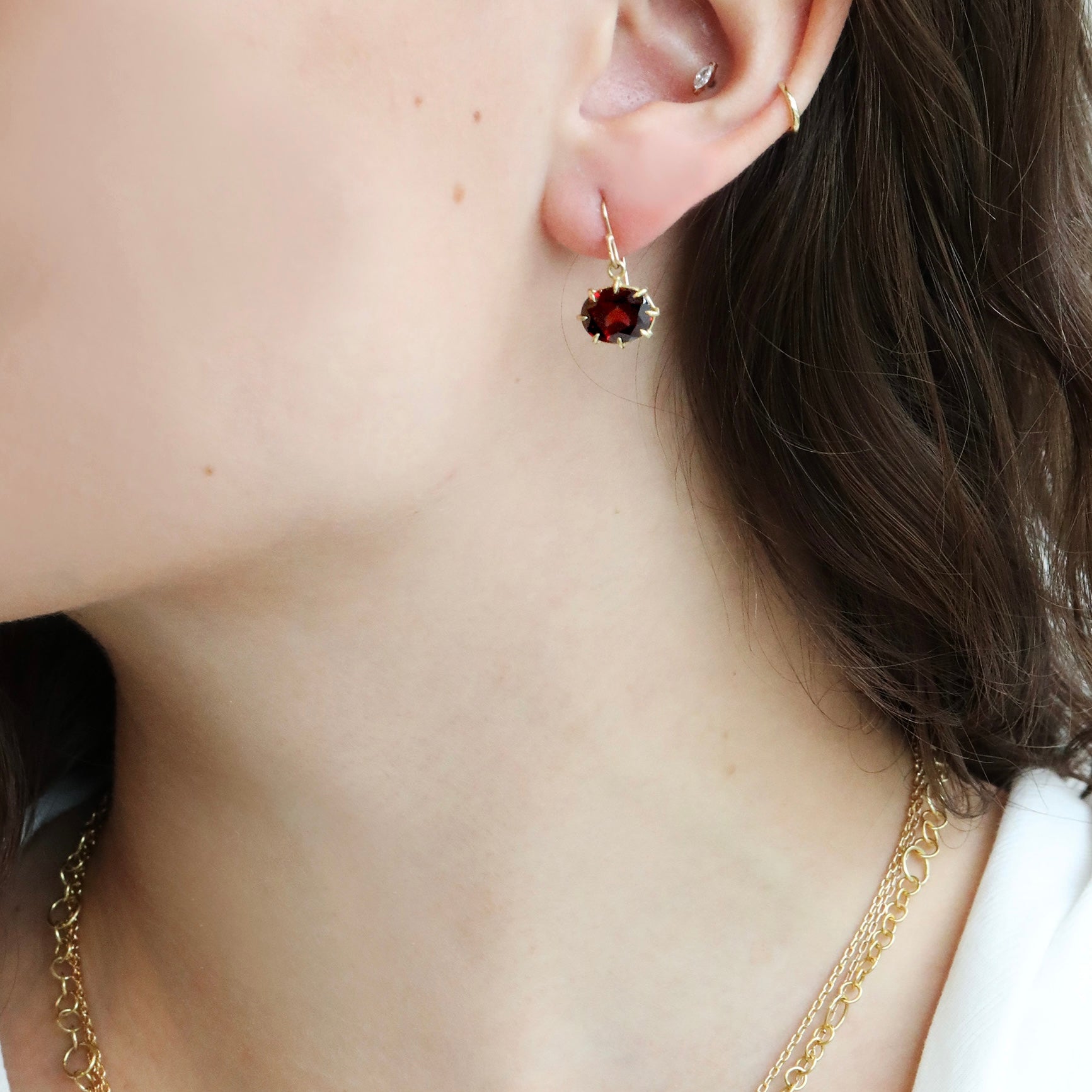 18K Gold Oval Prong-Set Faceted Garnet Earrings - Peridot Fine Jewelry - Rosanne Pugliese