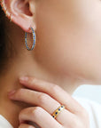 18K Gold & Pave Blue Sapphire Hoop Earrings - Peridot Fine Jewelry - Caroline Ellen