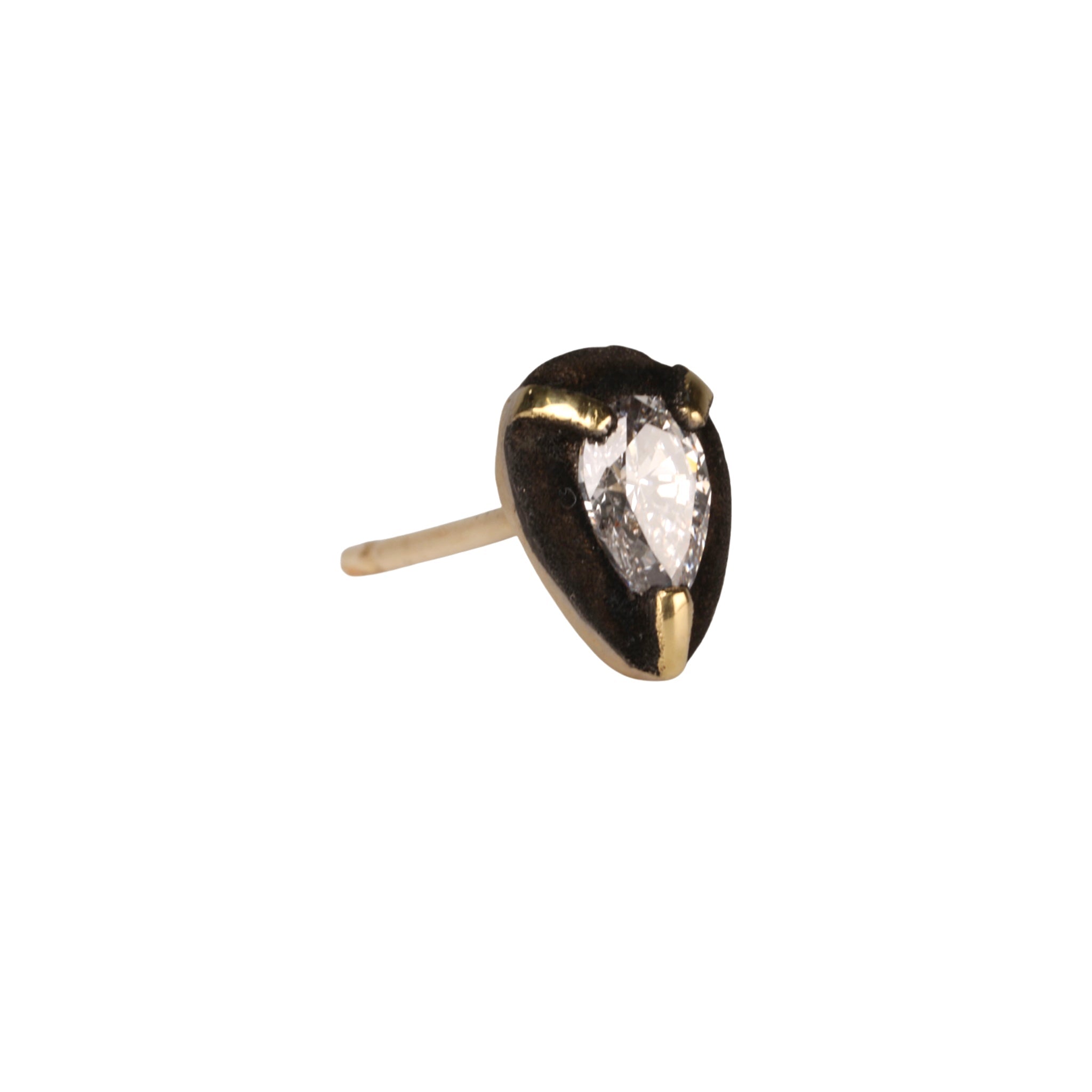 18K Gold Pear-Shaped Diamond Stud with Blackened 14K White Gold Halo - Peridot Fine Jewelry - TAP by Todd Pownell
