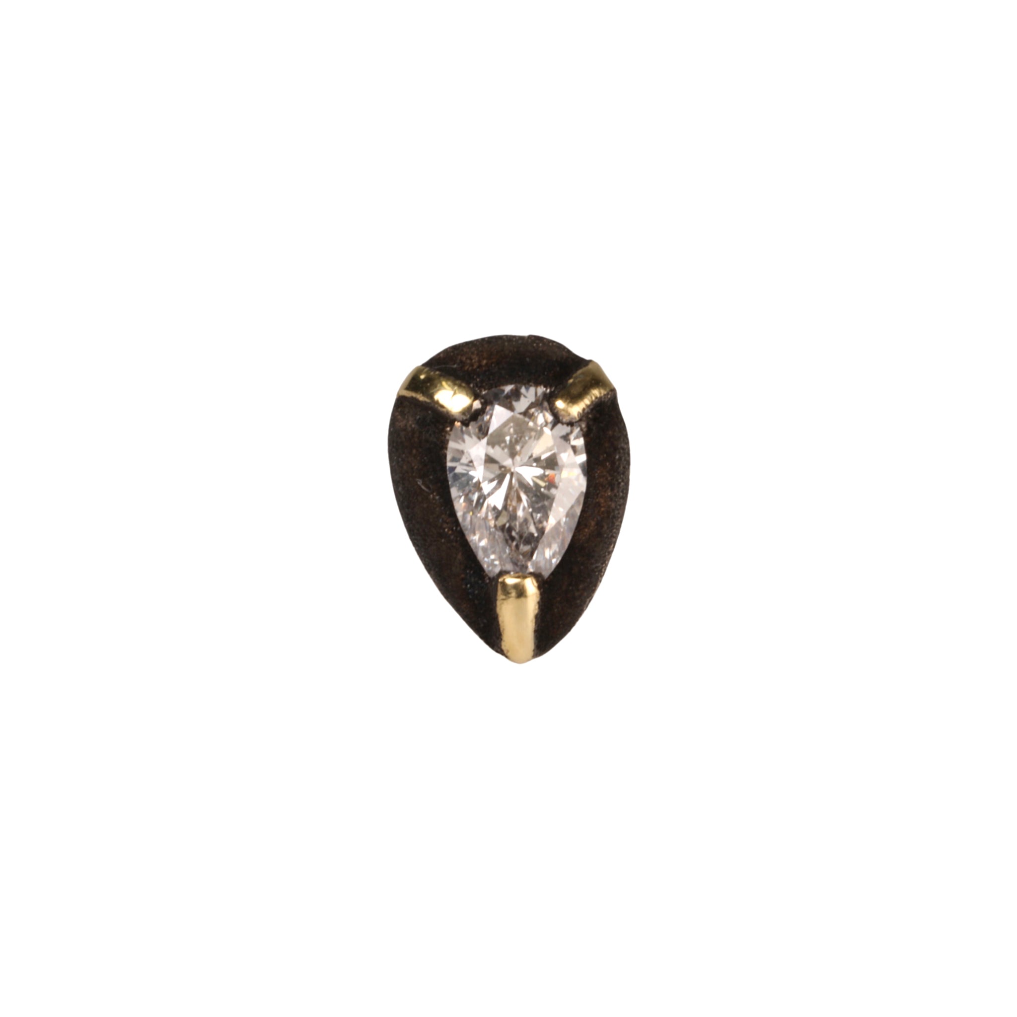 18K Gold Pear-Shaped Diamond Stud with Blackened 14K White Gold Halo - Peridot Fine Jewelry - TAP by Todd Pownell