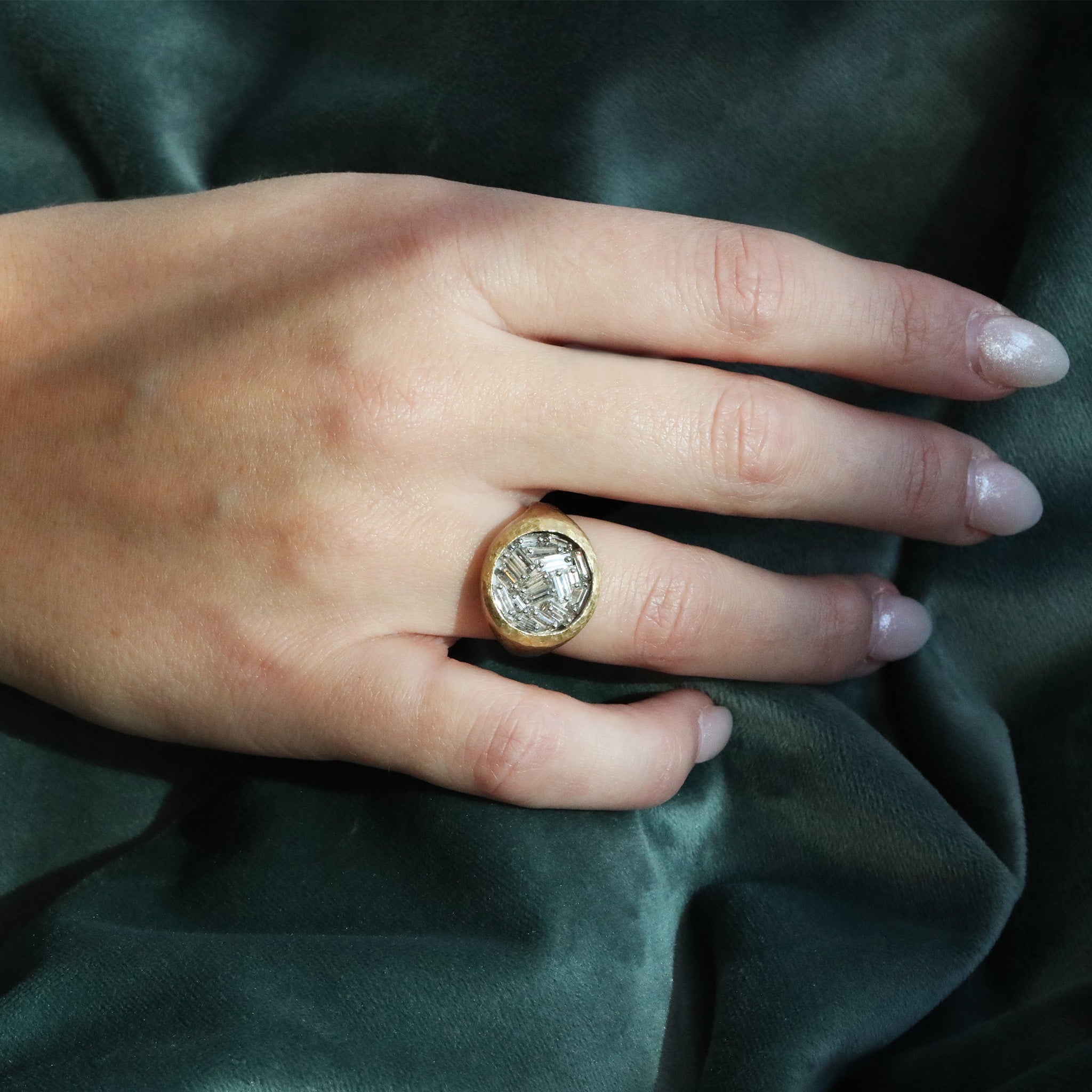 18K Gold & Platinum Pin-Set Baguette Diamond RIng - Peridot Fine Jewelry - TAP by Todd Pownell