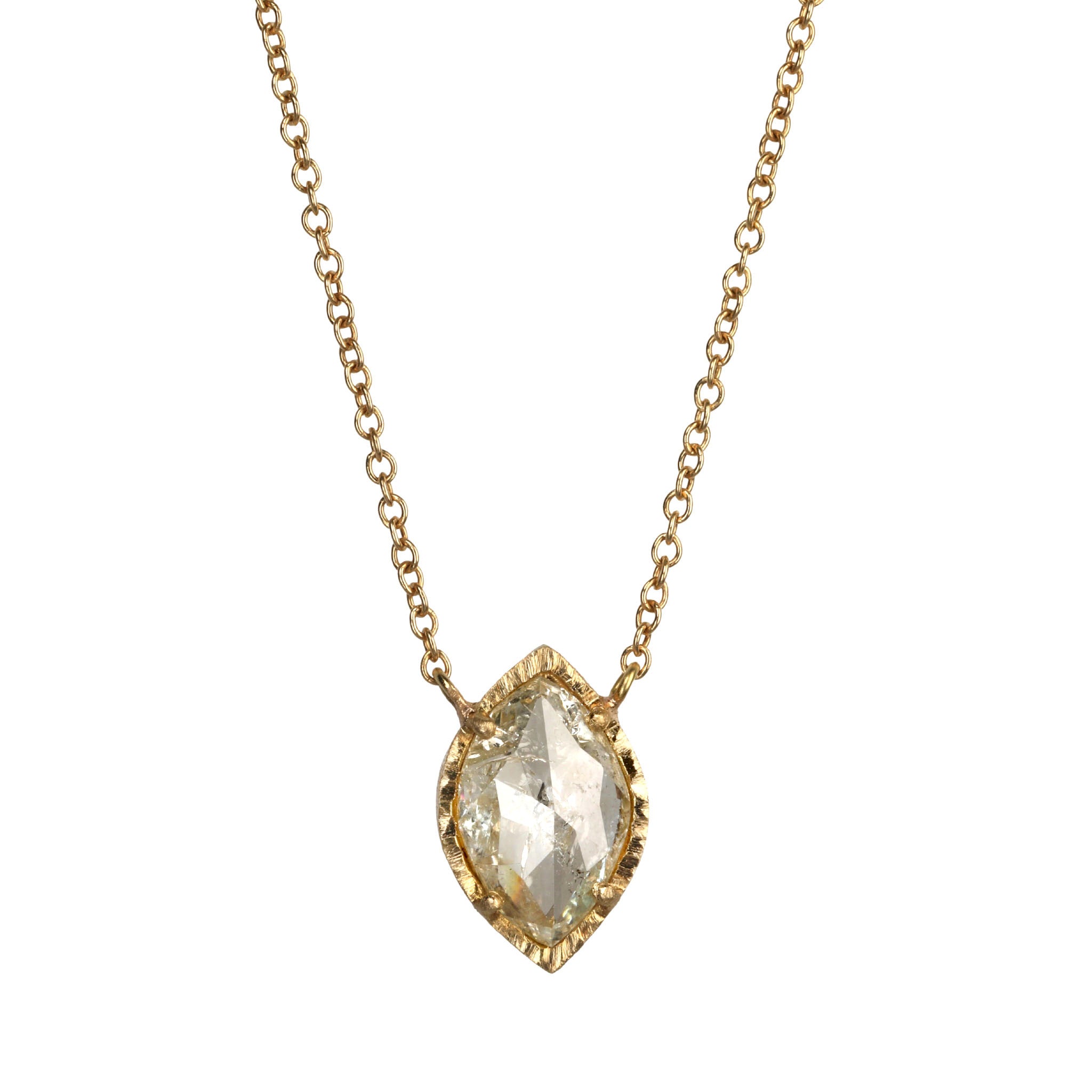 18K Gold Prong-Set Marquise Rosecut Grey Diamond Necklace - Peridot Fine Jewelry - Yasuko Azuma