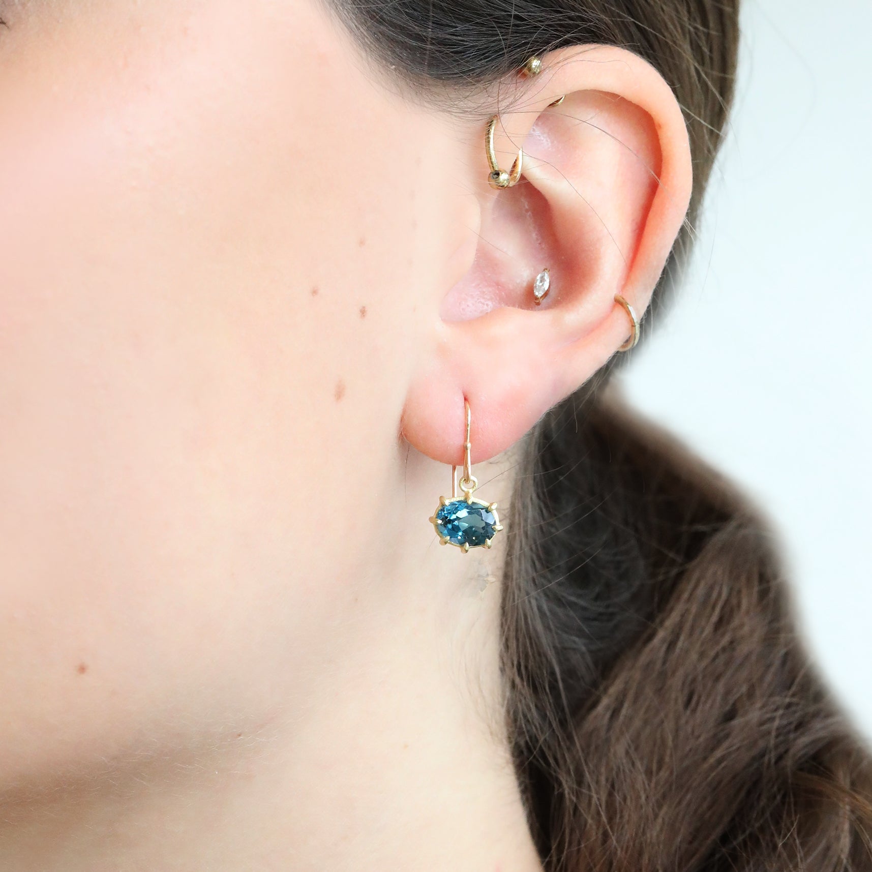 18K Gold Prong-Set Mini London Blue Topaz Earrings - Peridot Fine Jewelry - Rosanne Pugliese