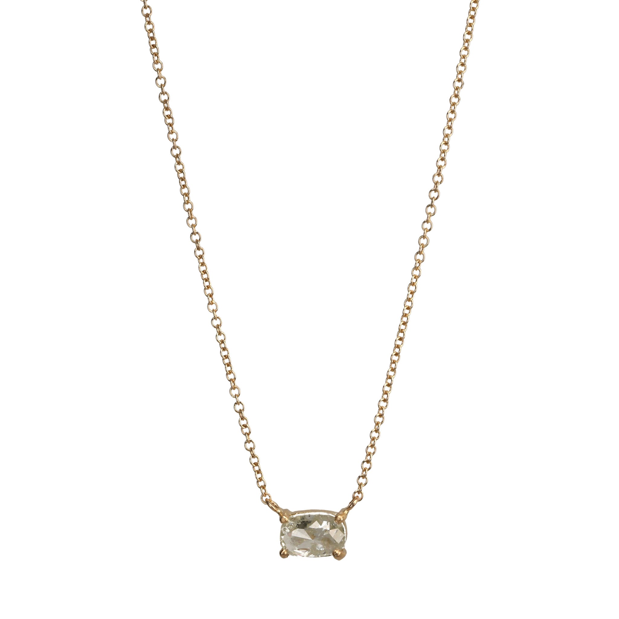 18K Gold Prong-Set Rectangular Grey Diamond Necklace - Peridot Fine Jewelry - Yasuko Azuma