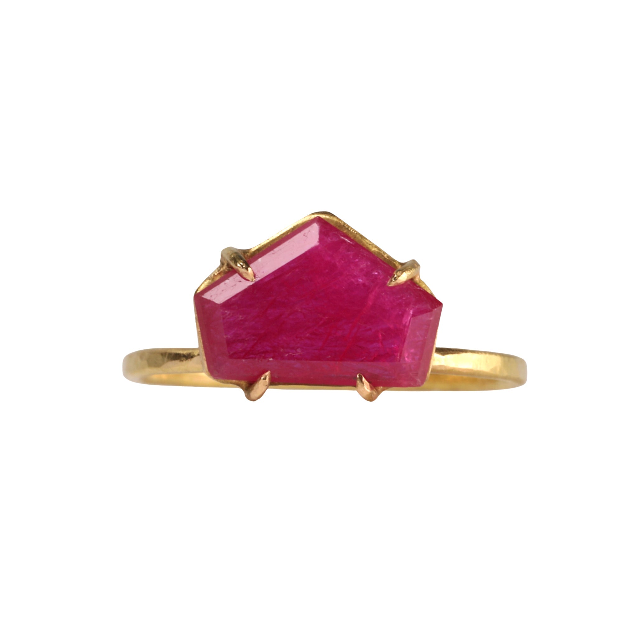 18K Gold Prong-Set Ruby Slice "Mini Gem" Ring - Peridot Fine Jewelry - Rosanne Pugliese
