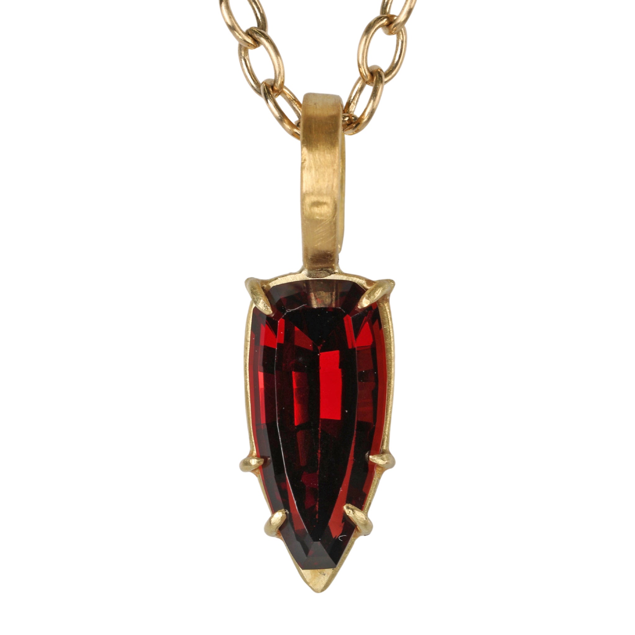 18K Gold Prong-Set Shield-Shaped Garnet Pendant - Peridot Fine Jewelry - Rosanne Pugliese