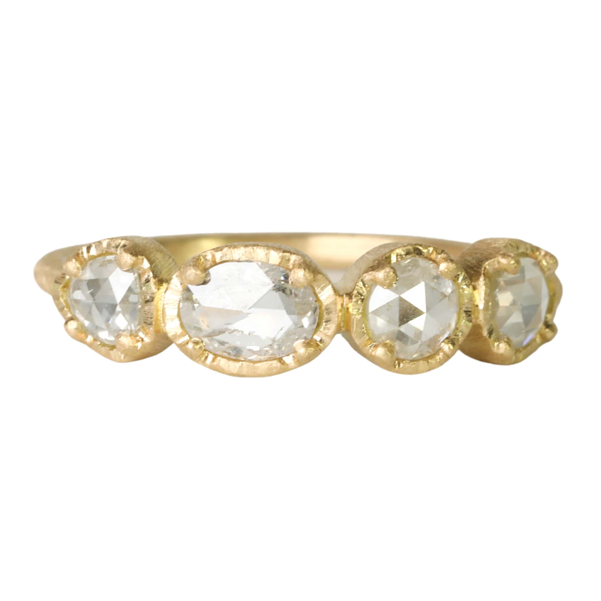 Yasuko Azuma 18K Gold Ring with Four Prong-Set Colorless Diamonds