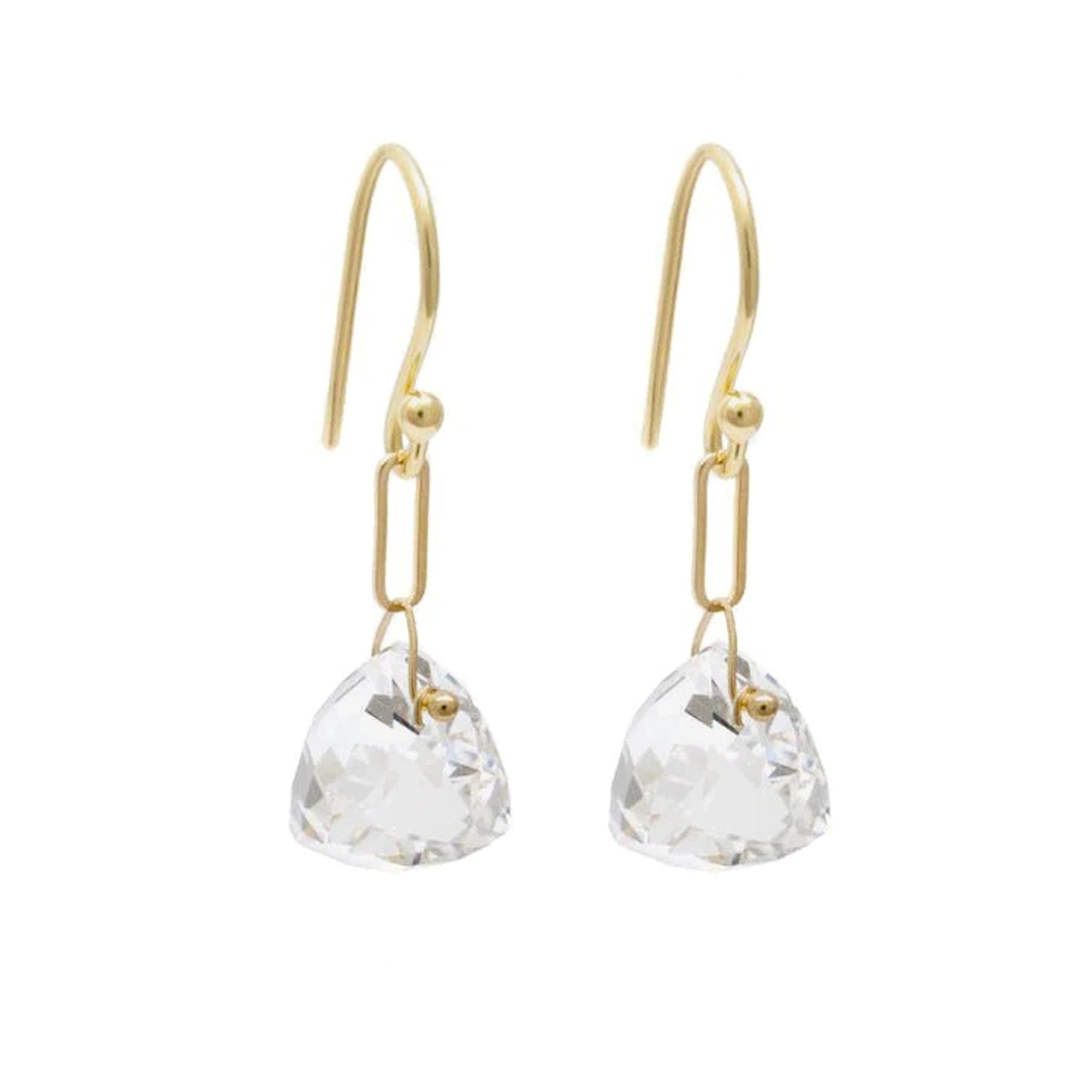 18K Gold Rock Crystal Quartz Paperclip Drop Earrings - Peridot Fine Jewelry - Anne Sportun