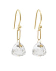 18K Gold Rock Crystal Quartz Paperclip Drop Earrings - Peridot Fine Jewelry - Anne Sportun