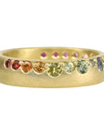 Annie Fensterstock Gold Rounded Band with Multi-Colored Sapphires