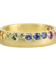 Annie Fensterstock Gold Rounded Band with Multi-Colored Sapphires