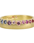 Annie Fensterstock Gold Rounded Band with Multi-Colored Sapphires