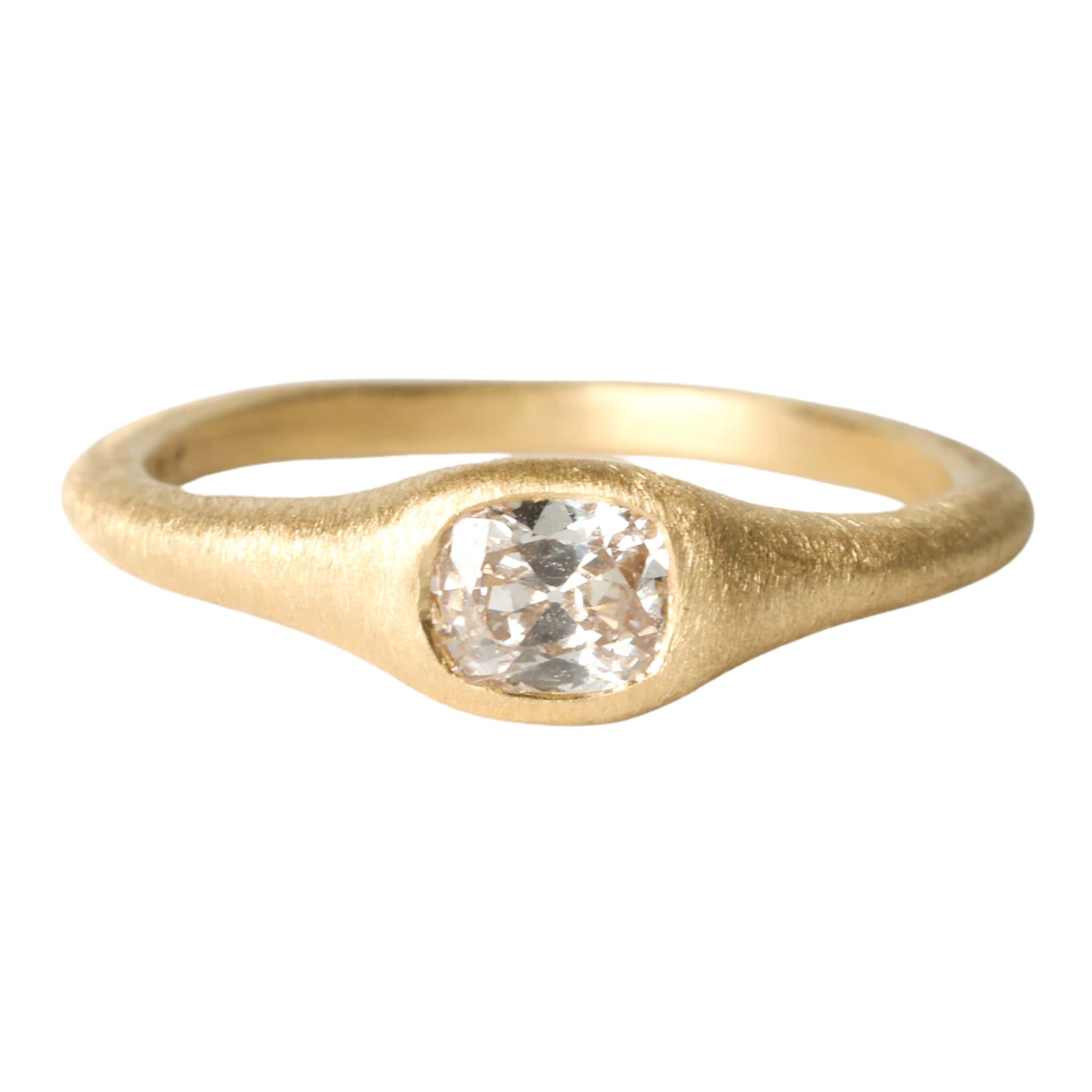 Yasuko Azuma 18K Gold Tapered "Zen" Ring with Bezel-Set Old Euro Cut Diamond