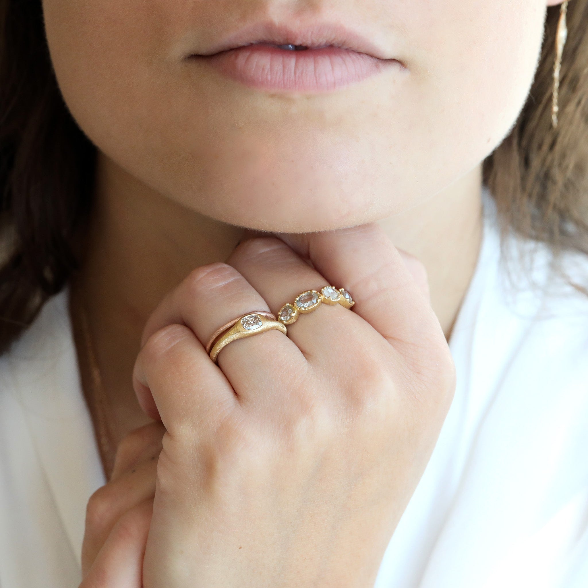 Yasuko Azuma 18K Gold Tapered "Zen" Ring with Bezel-Set Old Euro Cut Diamond