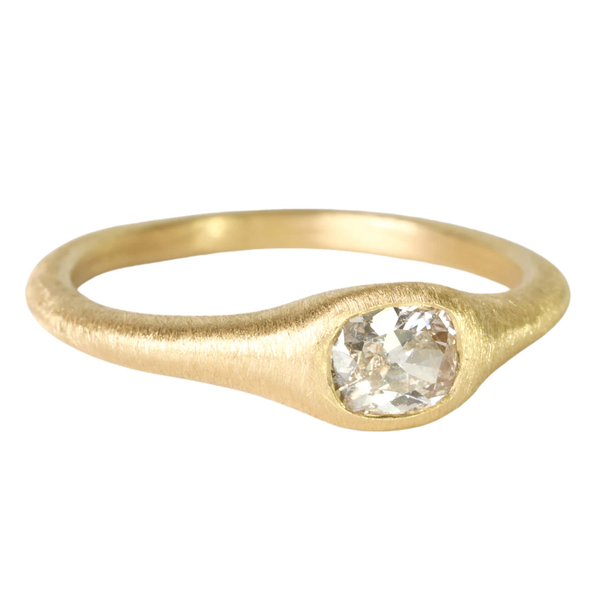 Yasuko Azuma 18K Gold Tapered "Zen" Ring with Bezel-Set Old Euro Cut Diamond