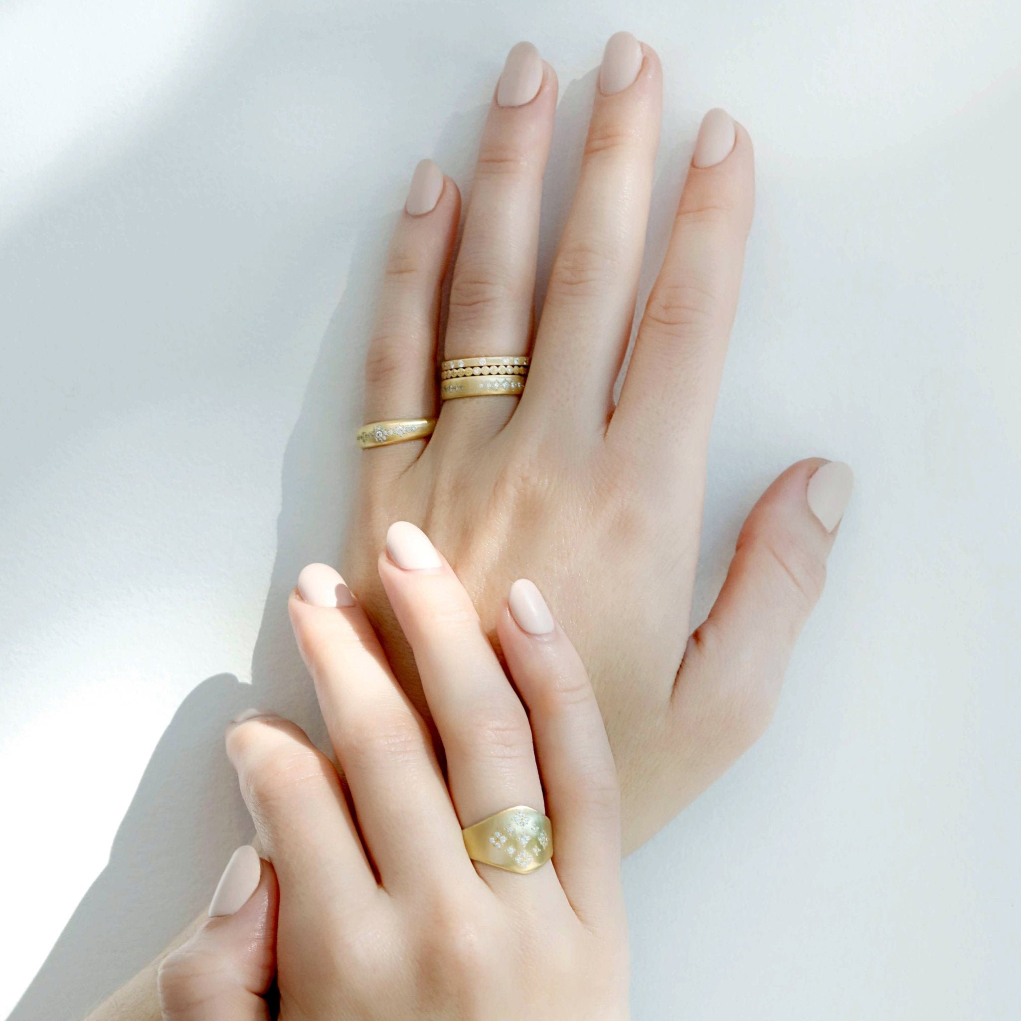 Adel Chefridi Gold Thin "River Rocks" Ring with Diamond and Etched Details
