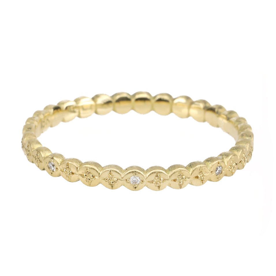Adel Chefridi Gold Thin "River Rocks" Ring with Diamond and Etched Details