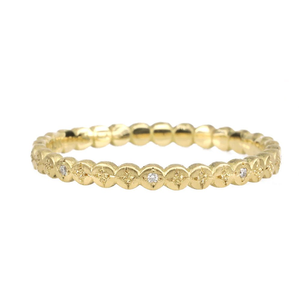 Adel Chefridi Gold Thin "River Rocks" Ring with Diamond and Etched Details