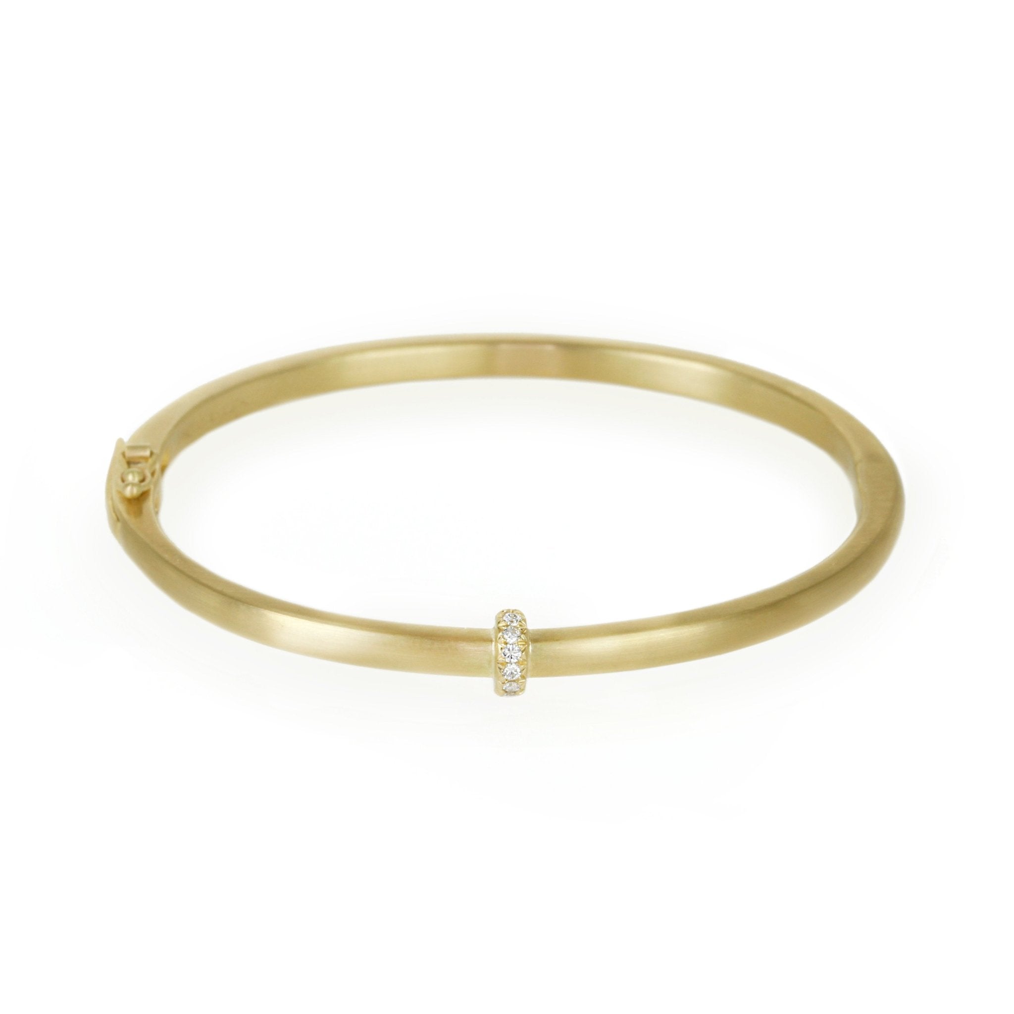 Caroline Ellen 18K Gold Thin Single Row Pave Diamond Hinged Bangle