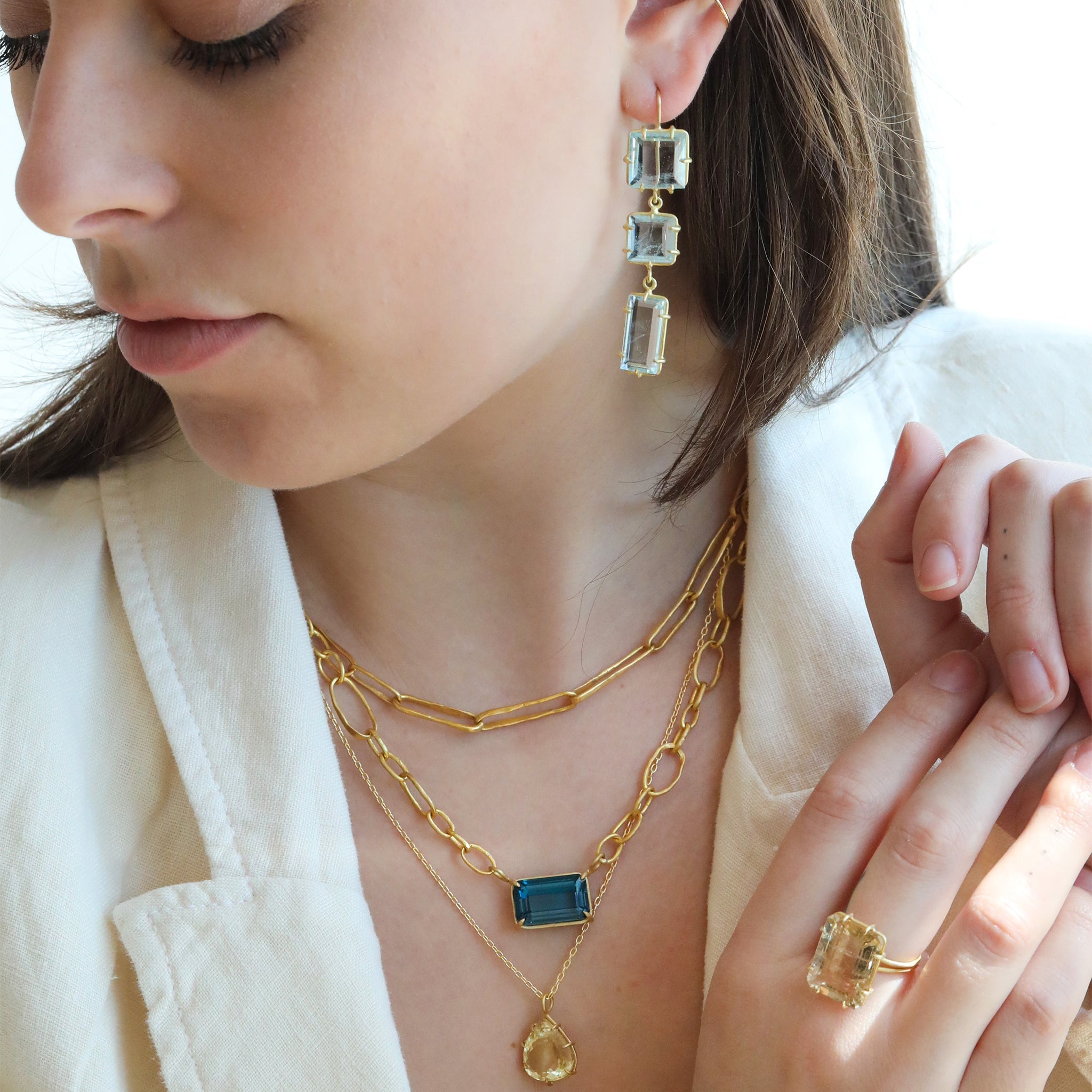 Rosanne Pugliese 18K Gold Warm Yellow Beryl Teardrop Necklace