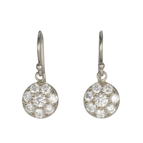 Caroline Ellen Palladium White Gold and Pave Diamond Small "Lentil" Earrings