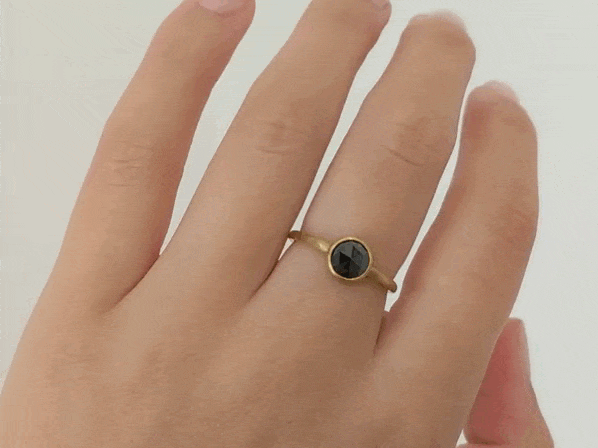 Caroline Ellen Gold Bezel-Set Round Rosecut Black Diamond Ring