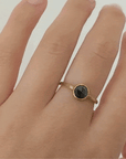 Caroline Ellen Gold Bezel-Set Round Rosecut Black Diamond Ring