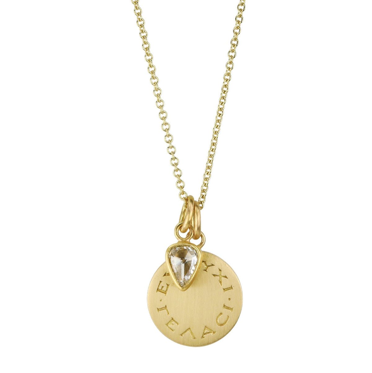 Caroline Ellen Gold Teardrop Rosecut White Diamond Pendant