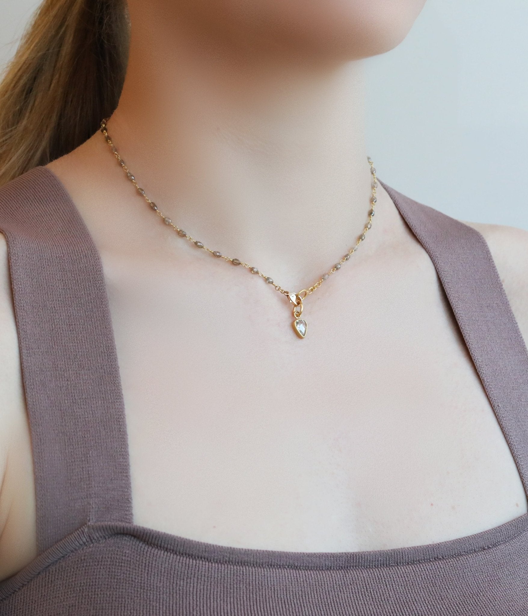 Caroline Ellen Gold Teardrop Rosecut White Diamond Pendant