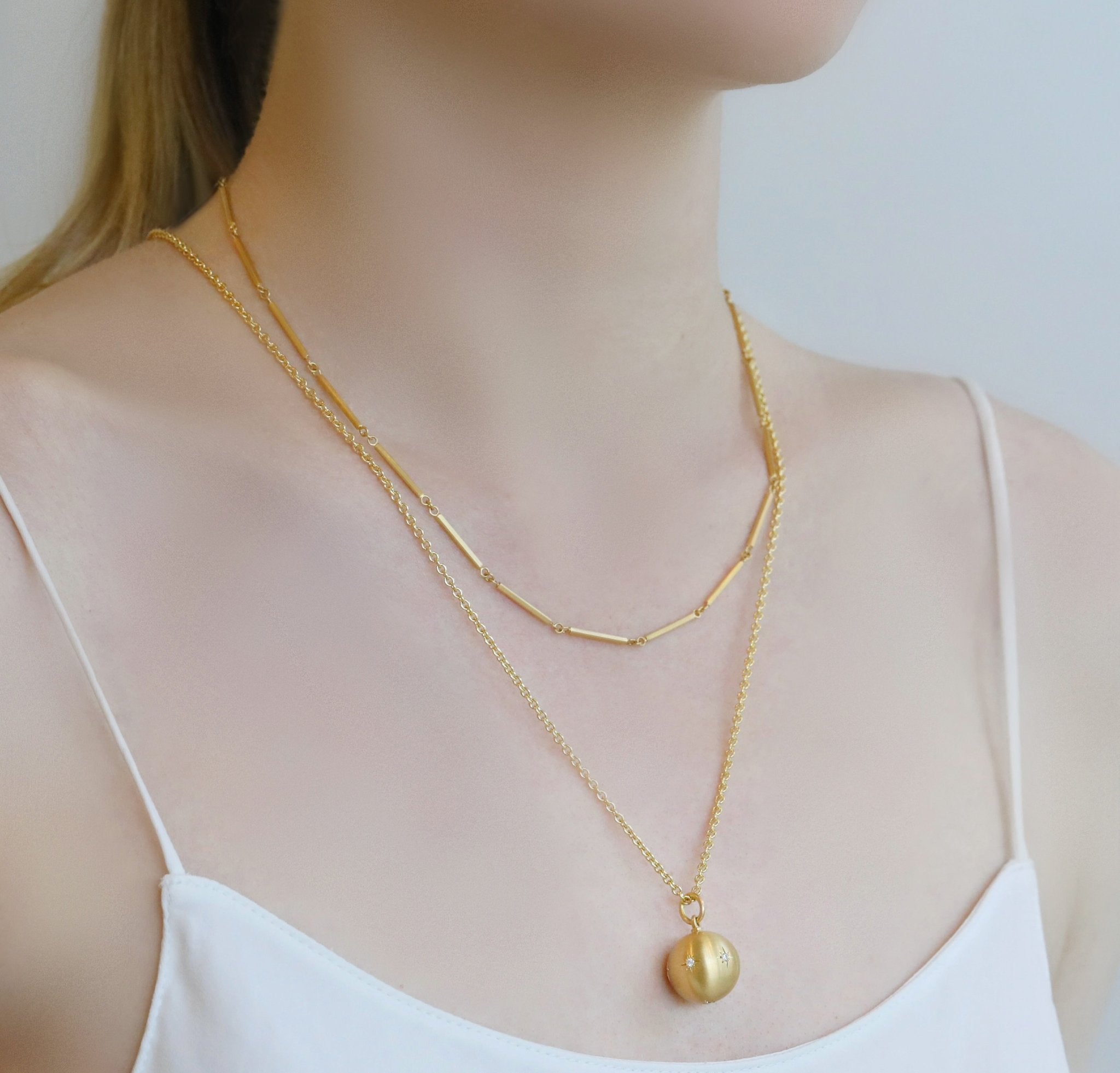 Caroline Ellen 20K Gold 16mm Ball Pendant with Star-Set Diamonds