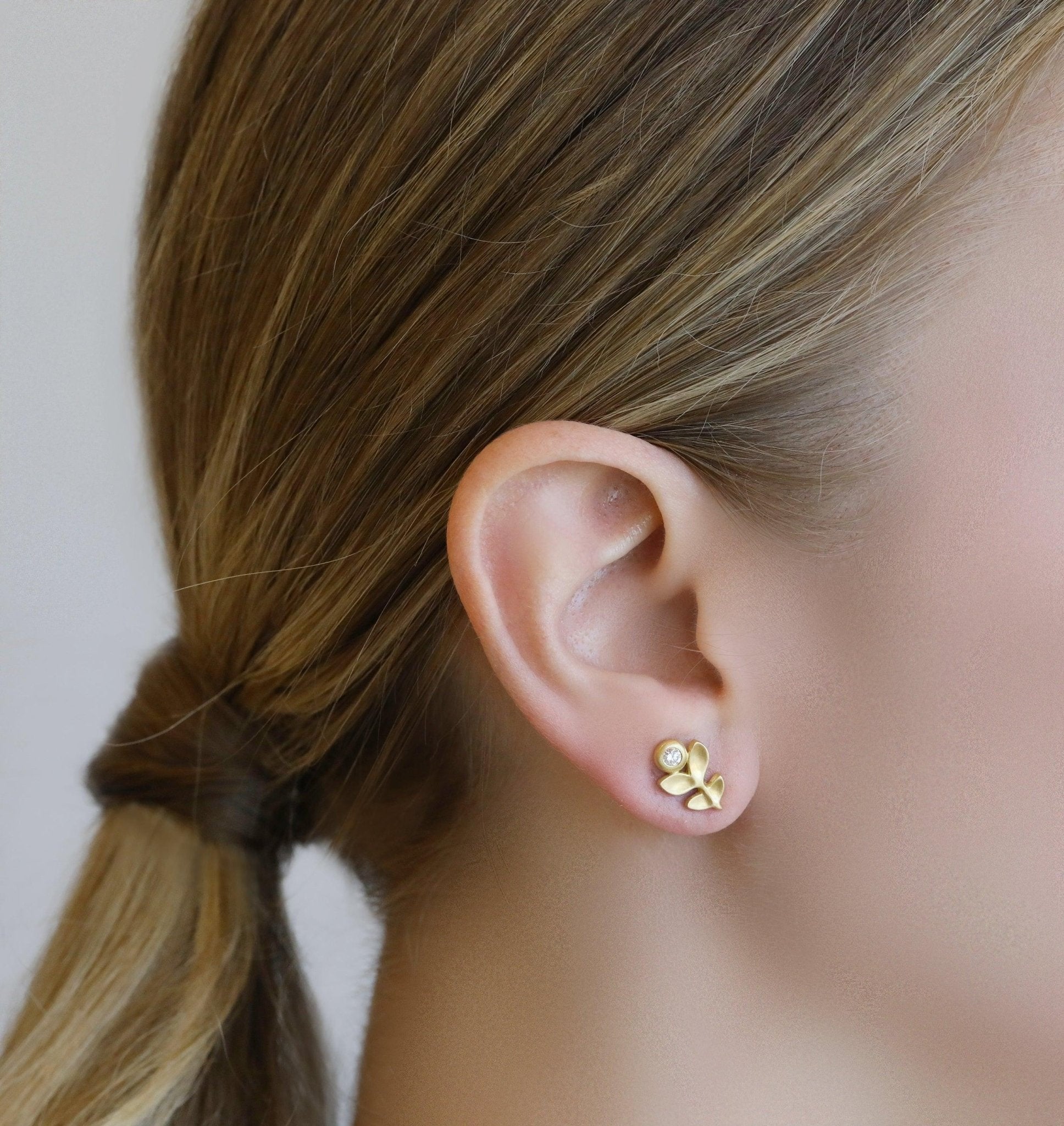 Caroline Ellen Gold and Diamond "Double Laurel" Post Earrings