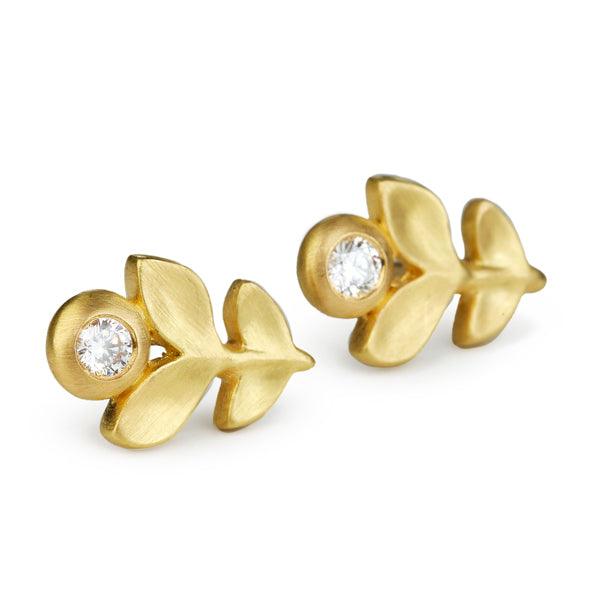 Caroline Ellen Gold and Diamond "Double Laurel" Post Earrings