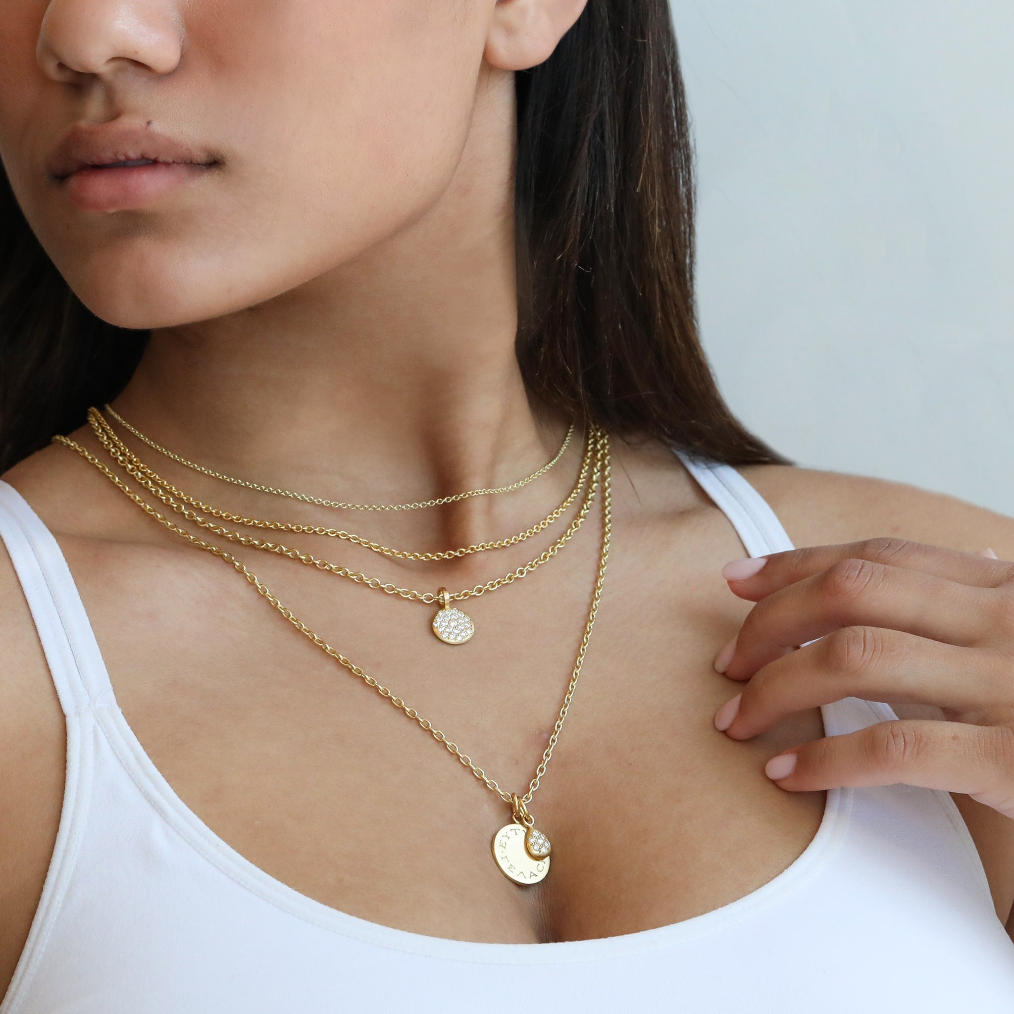 20K Gold and Pave Diamond Medium "Lentil" Pendant