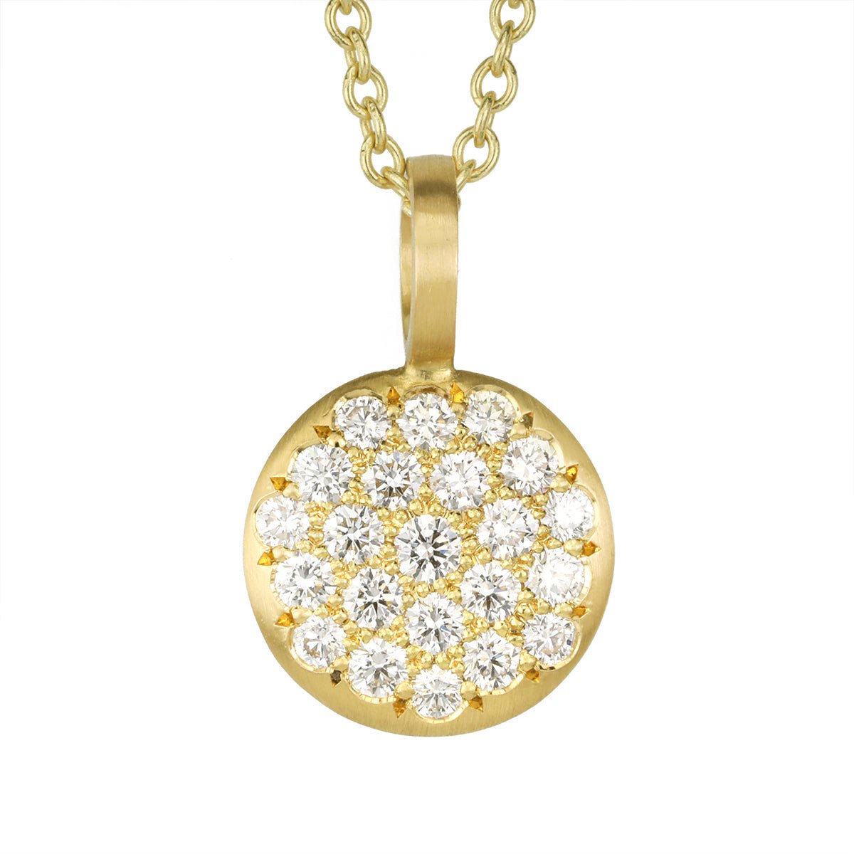 20K Gold and Pave Diamond Medium "Lentil" Pendant
