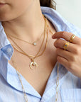Caroline Ellen 20K Gold and Pave Diamond Mini Disc Necklace