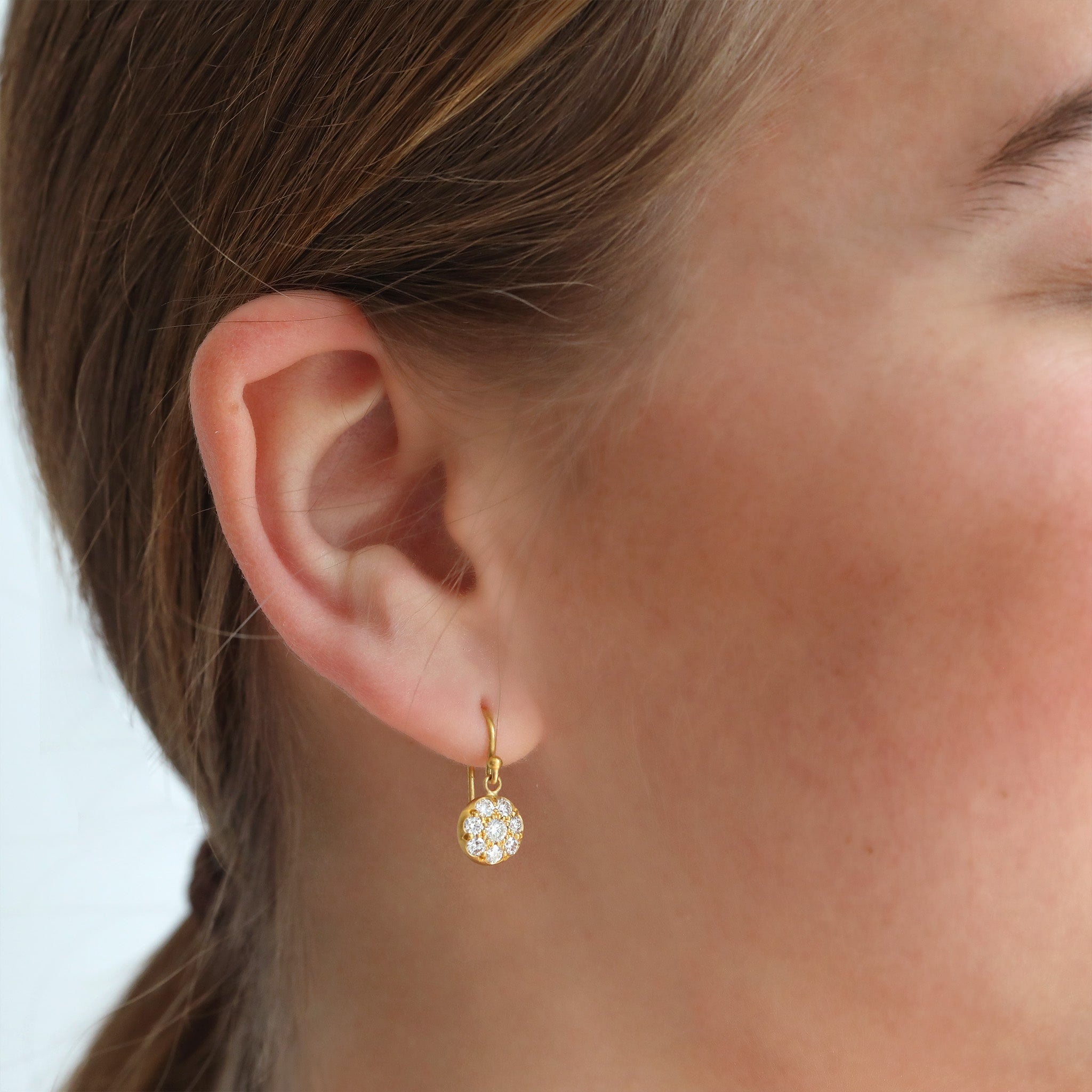 20K Gold and Pave Diamond Small "Lentil" Earrings