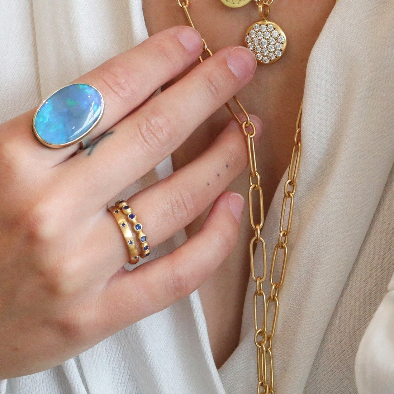 Caroline Ellen 20K Gold Bezel-Set Blue Sapphire Eternity "Ball" Ring