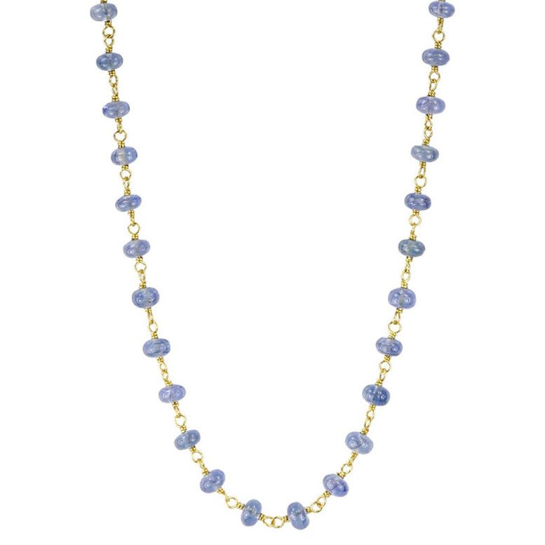 Caroline Ellen 20K Gold & Cabochon Lighter Blue Sapphire Bead Wire-Wrapped Necklace