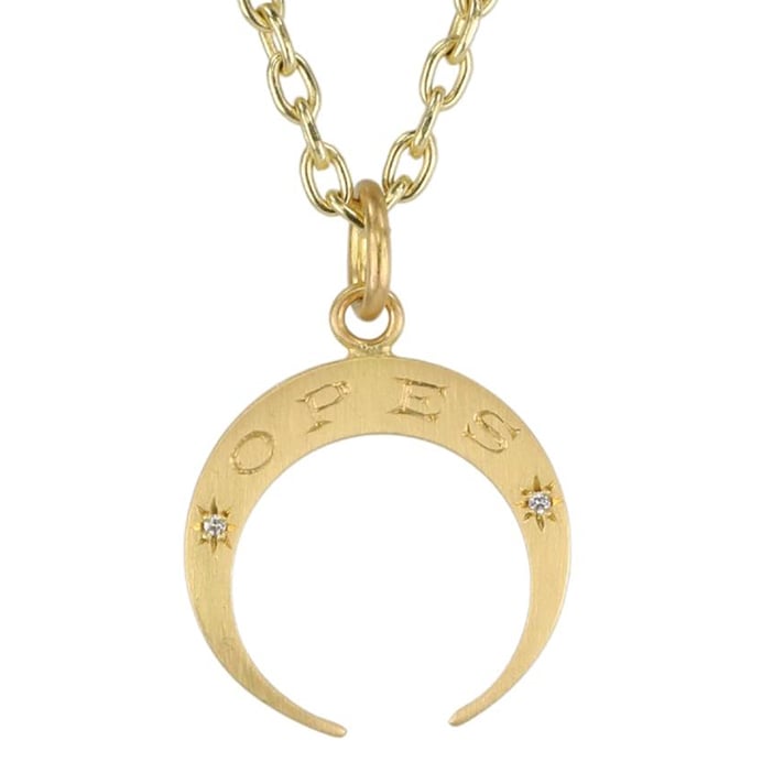 20K Gold Crescent Engraved SPES & OPES Pendant with 4 Star Set Diamonds