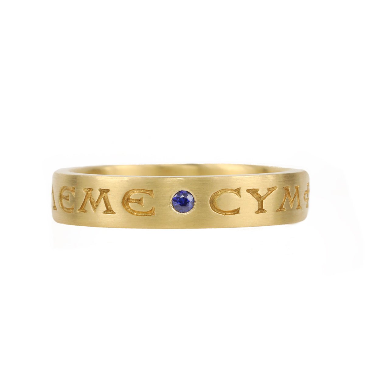 Caroline Ellen 20K Gold Engraved Greek Ring with Blue Sapphire Details