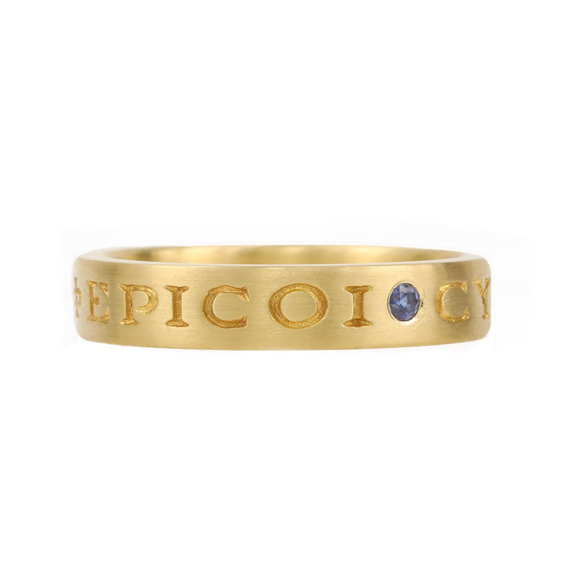 Caroline Ellen 20K Gold Engraved Greek Ring with Blue Sapphire Details