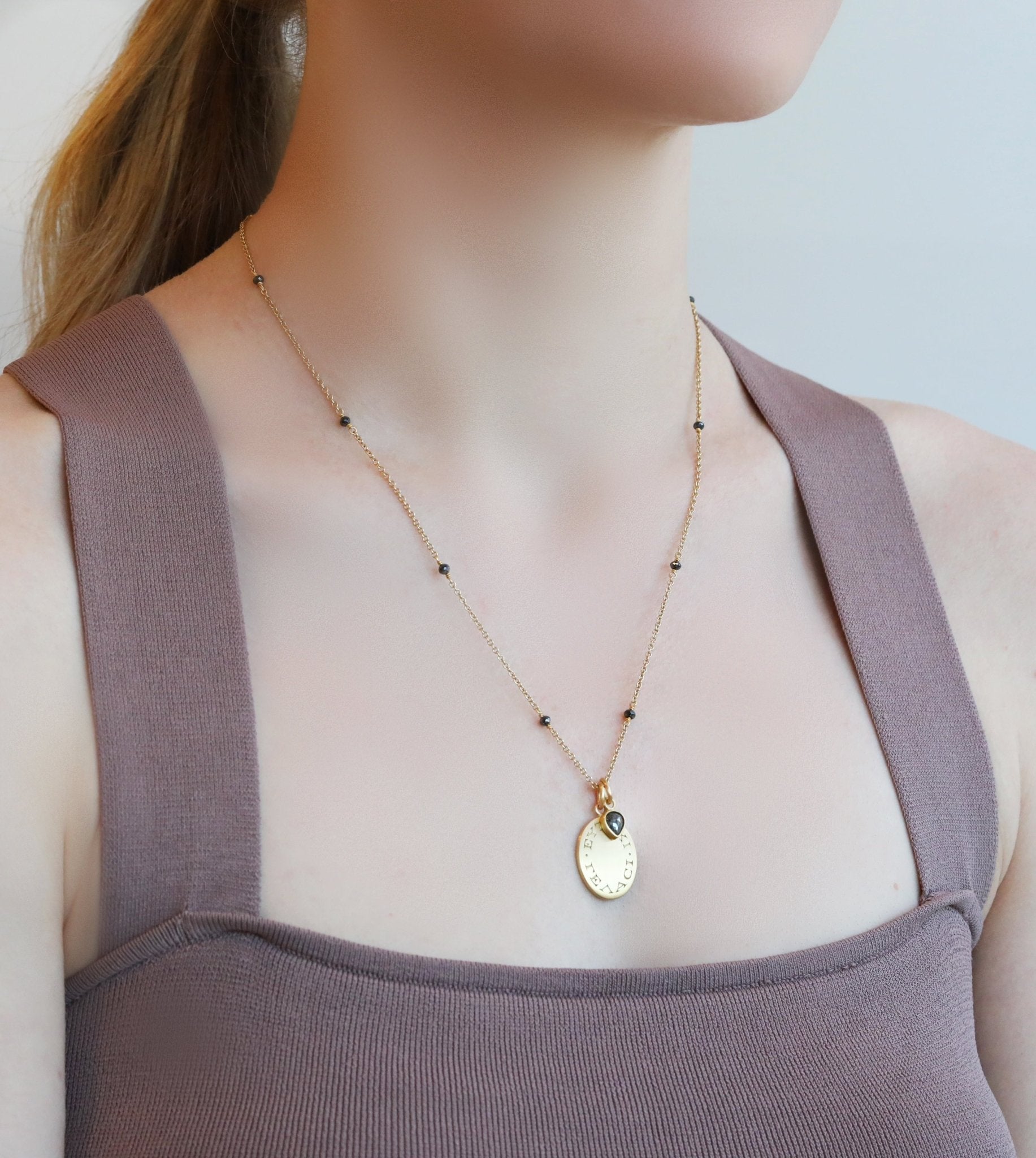 20K Gold Engraved "Luck and Laughter" Pendant