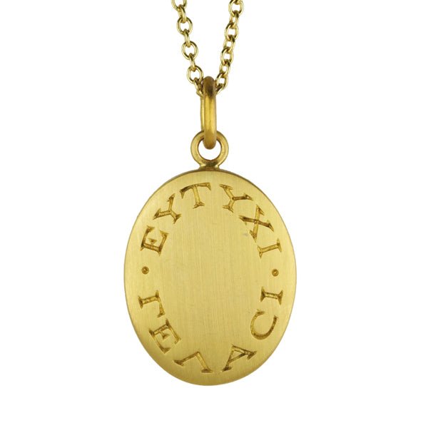 20K Gold Engraved "Luck and Laughter" Pendant