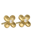 Caroline Ellen 20K Gold Extra Small Four Petal Flower Stud Earrings with Diamonds
