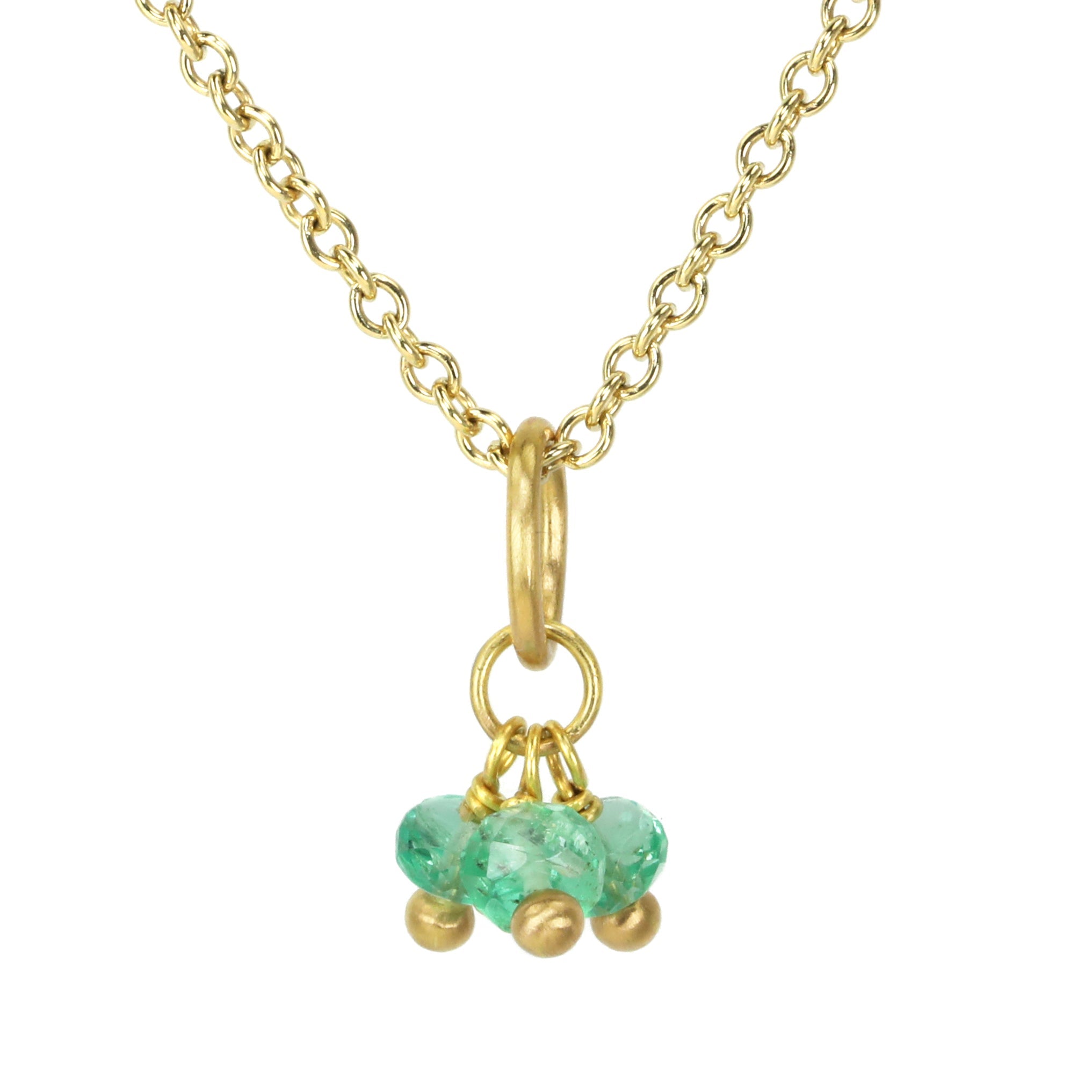Caroline Ellen 20K Gold Faceted Emerald Rondelle Cluster Pendant