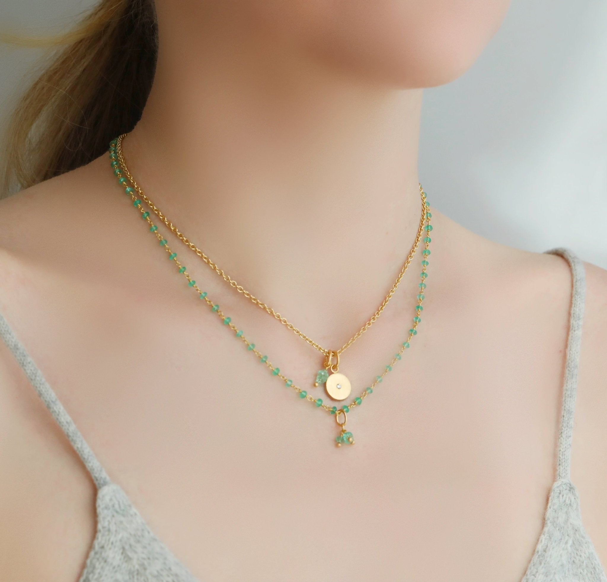 Caroline Ellen 20K Gold Faceted Graduated Emerald "Stick" Pendant Edit alt text