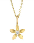 20K Gold Five - Petal Flower with Diamond Center Pendant - Peridot Fine Jewelry - Caroline Ellen