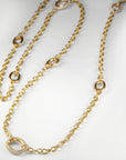 Caroline Ellen 20K Gold Handmade Chain Station Necklace with 8 Varied Gold and Pave Diamond Links