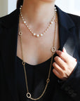 20K Gold Handmade Chain Station Necklace with 8 Varied Gold and Pave Diamond Links - Peridot Fine Jewelry - Caroline Ellen