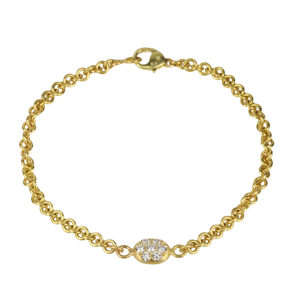 Caroline Ellen Handmade Link Chain Bracelet with Double Sided Pave Diamond Nugget